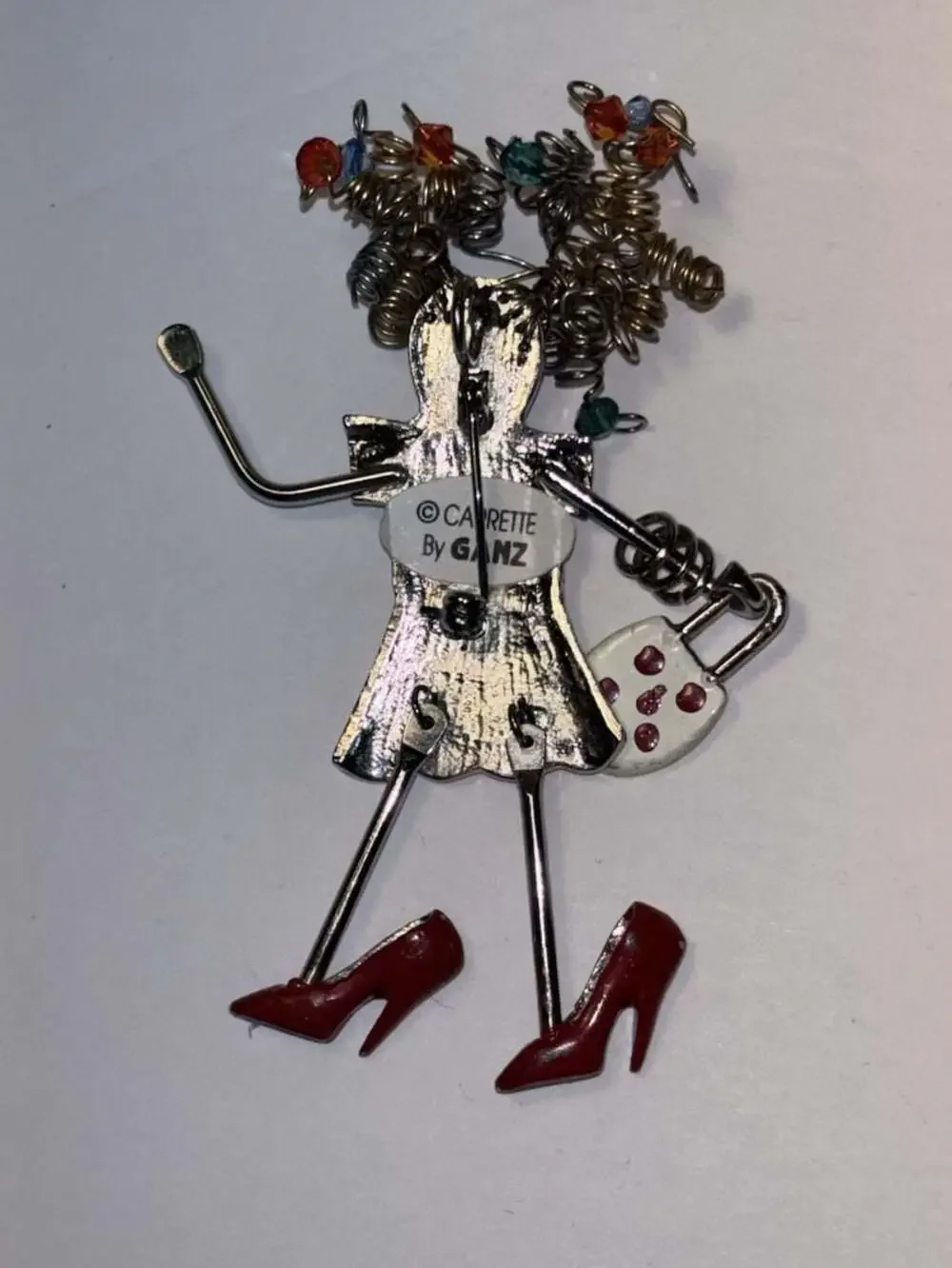 Vintage CARETTE By GANZ Shopping Girl Brooch Pin Dangle Legs Handbag